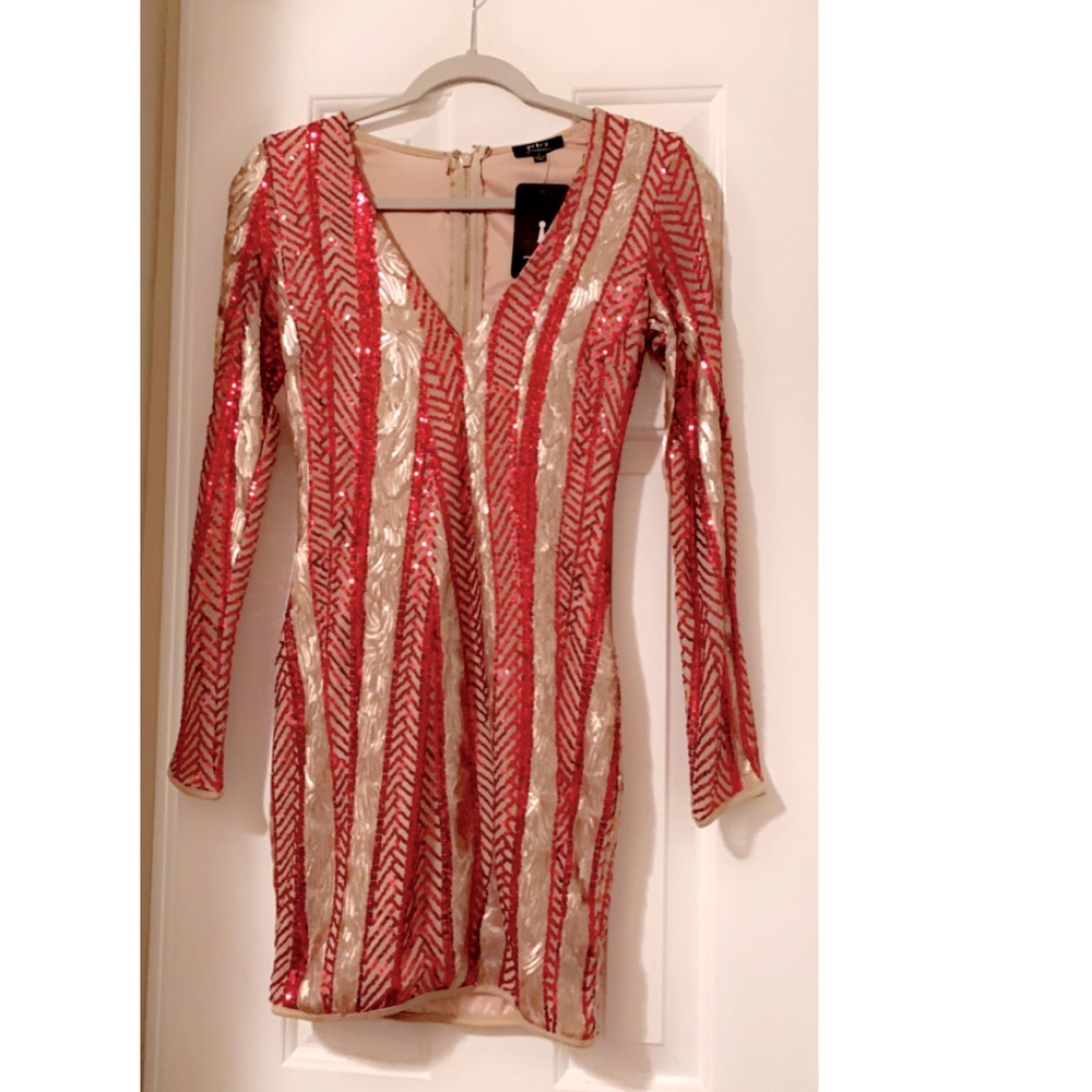 Red and gold sequin dress